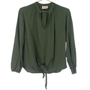 XS Universal Thread, Tie Front Blouse, Green Plaid Top